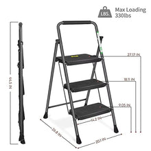 Load image into Gallery viewer, 3 Step Ladder Folding Step Stool with Wide Anti-Slip Pedals and Comfort Handgrip for Kitchen Household and Office, Lightweight Capacity 500lbs Sturdy Step Ladder (Dark Grey)