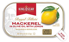 Load image into Gallery viewer, King Oscar Skinless & Boneless Mackerel in Olive Oil & Lemon, 4.05 oz. Cans (Pack of 12)