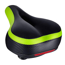 Load image into Gallery viewer, TONBUX Most Comfortable Bicycle Seat, Bike Seat Replacement with Dual Shock Absorbing Ball Wide Bike Seat Memory Foam Bicycle Gel Seat with Mounting Wrench (Green/Black with Reflective Sticker)