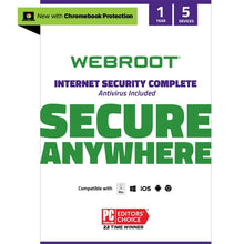 Load image into Gallery viewer, Webroot Internet Security Complete 2022 | Antivirus Software against Computer Virus, Malware, Phishing and more | 5-Device | 1-Year Protection | Keycard