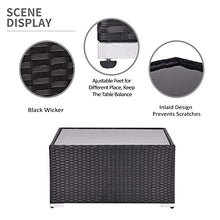 Load image into Gallery viewer, Allewie Patio Furniture Set 7 Pieces Outdoor Furniture with Seat Cushions and Tempered Glass Coffee Table, Wicker Patio Conversation Sets for Backyard, Porch, Balcony, Poolside, Khaki & Black