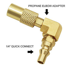 Load image into Gallery viewer, MCAMPAS 12FT 1/4" Quick Connect Fittings Propane Hose with Elbow Adapter Converter for 17" and 22" Blackstone Tabletop Camper Grill Hook Up RV Motorhomes