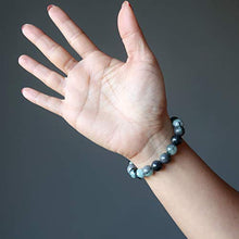 Load image into Gallery viewer, SatinCrystals Emerald Bracelet 9mm Boutique Genuine Untreated Gemstone Green Black Royal Round Stone Stretch B01 (7.5")