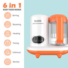 Load image into Gallery viewer, IKARE 6 in 1 Baby Food Maker, Infant Feeding Blender Puree Processor Grinder Steamer, Cook & Blend Healthy Homemade Baby Food in Minutes, 25 Oz Tritan Stirring Cup, Touch Control Panel, Auto Shut-Off