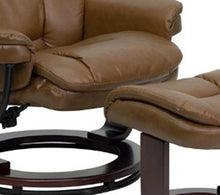 Load image into Gallery viewer, Flash Furniture Contemporary Multi-Position Recliner and Curved Ottoman with Swivel Mahogany Wood Base in Palimino LeatherSoft