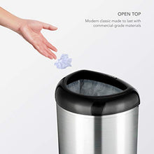 Load image into Gallery viewer, NINESTARS OTT-50-19BK Open Top Office Bathroom Trash Can, 13 Gal 50L, Stainless Steel Base (D Shape, Black Lid)
