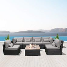 Load image into Gallery viewer, DINELI Patio Furniture Sectional Sofa with Gas Fire Pit Table Outdoor Patio Furniture Sets Propane Fire Pit (Light Gray-Square Table)
