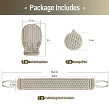 Load image into Gallery viewer, 2 Pack 36.5 Inch Long Loofah Back Scrubber Set with Exfoliating Glove and Sponge Pad for Women and Men, Beige & Pink