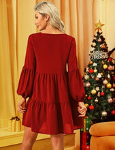 Load image into Gallery viewer, Amoretu Womens Long Sleeve Dresses Ruffle Tired V Neck Tunic Dress (Red,S)