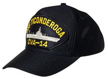 Load image into Gallery viewer, United States Navy USS Ticonderoga CVA-14 Aircraft Carrier Ship Emblem Patch Hat Navy Blue Baseball Cap