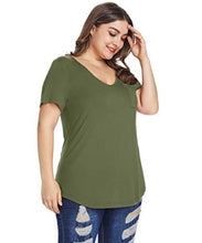 Load image into Gallery viewer, MONNURO Womens Plus Size Sexy Shirts Casual V Neck Short Sleeve Tunic Top with Pocket(Wine Red,1X)