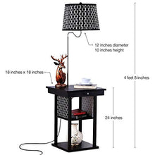 Load image into Gallery viewer, Brightech Madison - Narrow Nightstand with Built in Lamp, USB Port & Shelves for Bedrooms - Mid Century Modern End Table & Attached Floor Lamp for Living Rooms - Side Table & Reading Light - Black
