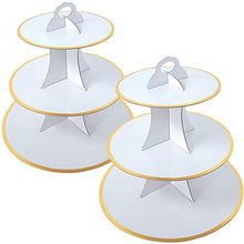Load image into Gallery viewer, 2 Set White And Gold 3-Tier Round Cardboard Cupcake Stand for 24 Cupcakes Perfect for Oh Baby Bridal Shower Birthday Party Supplies (White)