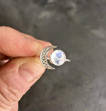 Load image into Gallery viewer, Lzz Fashion Lady 925 Sterling Silver Moonstone Gemstone Ring Sun Moon Gemstone Birthstone Ring Wedding Jewelry Size 6-10 (US Code 10)