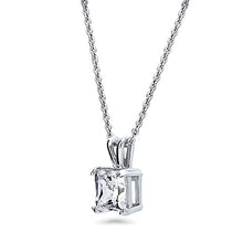 Load image into Gallery viewer, BERRICLE Rhodium Plated Sterling Silver Solitaire Anniversary Wedding Pendant Necklace Made with Swarovski Zirconia Princess Cut 1.24 CTW