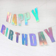 Load image into Gallery viewer, Holographic Happy Birthday Banner, Iridescent White Hanging Bunting Garland Party Decorations