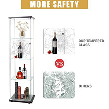 Load image into Gallery viewer, LFT HUIMEI2Y 4-Shelf Glass Display Cabinet with Door, Curio Cabinets 4mm Tempered Glass Floor Standing Bookshelf for Bedroom, Kitchen, Living Room 64”x 17”x 14.5” Black
