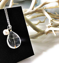Load image into Gallery viewer, Popular Glass Dandelion Wish Pendant Necklace with Swarovski Crystal earl Charm on 18 Inch Sterling Silver Chain, Beautifully Elegant Gift, by Aimee Tresor Jewelry