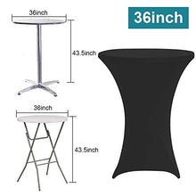 Load image into Gallery viewer, Reliancer 4 Pack 36inch Highboy Cocktail Round Spandex Table Cover Four-Way Tight Fitted Stretch Tablecloth Table Cloth for Outdoor Party DJ Tradeshow Banquet Vendor Wedding(4PC 36''X43'',Black)