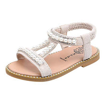 Load image into Gallery viewer, WUAI Kids Baby Girls Summer Sandals Fashion Boho Princess Flat Shoes Crystal Beach Roman Sandals 1-6Years(Beige,4-4.5Years)