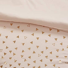 Load image into Gallery viewer, Intelligent Design Zoey Triangle Metallic Print, Cozy Comforter Set All Season Bedding Set, Matching Sham, Decorative Pillow, Twin/Twin XL, Blush/Rosegold 4 Piece