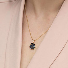 Load image into Gallery viewer, 14K Yellow Gold Plated Over 925 Sterling Silver Fire Black Opal Large Pendant; October Libra Birthstone Necklace; Unique Jewelry For Women; Handmade Vintage Style Opal Necklace For Women