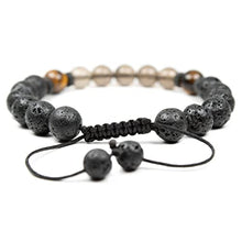 Load image into Gallery viewer, Natural Smoky quartz bracelet with Tiger eye and Lava, Essential Oil diffuser Bracelet, for Men & Women, stress and negative emotions relief, Natural Quartz Crystal, Protection Bracelet