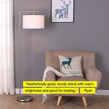 Load image into Gallery viewer, Brightech Montage Modern - Floor Lamp for Living Room Lighting - Bedroom & Nursery Standing Accent Lamp - Mid Century, 5' Tall Pole Light Overhangs Reading - with LED Bulb - Satin Nickel