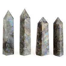 Load image into Gallery viewer, CrystalTears Set of 3 Natural Quartz Rutilated Labradorite Clear Crystal Self Standing Healing Crystal Point Faceted Prism Wand Reiki Balancing