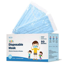 Load image into Gallery viewer, WeCare Individually Wrapped Kids Face Masks - 50 Pack - Soft on Skin - Disposable, 3 Ply - 5.7" x 3.7" Children's Size - 3 Layer Protectors with Elastic Earloops - Latex Free - Blue