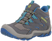Load image into Gallery viewer, Merrell Chameleon 7 Mid Lace up Waterproof Hiking Boot, Grey/Blue, 10.5 US Unisex Little Kid