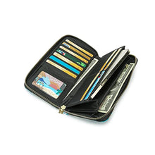 Load image into Gallery viewer, LOVESHE Women's Wallet RFID Blocking Bohemian style Credit Card Zip Around Phone Clutch Large Travel Purse Wristlet Clutch Wallet Zipper Wallet For Women(CambridgeBlue-Flower)