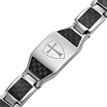 Load image into Gallery viewer, Willis Judd Titanium Magnetic Bracelet Knights Templar Cross Shield Black Carbon Fiber Adjustable