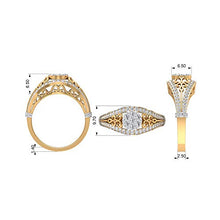 Load image into Gallery viewer, Women 3/4 CT Certified Diamond Cluster Engagement Ring, Classic Gold Engraved Filigree Partywear Bridal Rings, HI-SI Diamond Wedding Split Shank Rings, 10K White Gold, Size:US 3.0