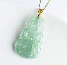 Load image into Gallery viewer, Vintage Style Pendant Necklace, Natural AAAAA Grade Burma High Ice Flower Emerald Jade Jade Hand Carved Guanyin Pendant Necklace Men and Women Neck Accessories Send Silver Necklace