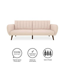 Load image into Gallery viewer, Novogratz Brittany Sofa Futon, Premium Linen Upholstery and Wooden Legs, Pink Linen