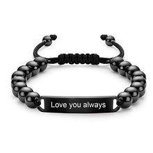 Load image into Gallery viewer, DYUNQ Personalized Mens Beads Bracelet for Men, Black Obsidian Braided Bracelet with Adjustable Beads Bracelet with Stainless Steel Engraved ID/Name Custom Charm Bracelets Personalized Gift