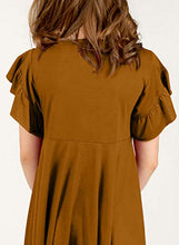 Load image into Gallery viewer, Eytino Girls Summer Casual Ruffle Short Sleeves Crewneck Irregular Hem A Line Midi Dresses,10-11Y Khaki