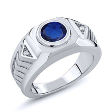 Load image into Gallery viewer, Gem Stone King 2.53 Ct Round Blue Created Sapphire 925 Sterling Silver Men's Ring (Size 12)