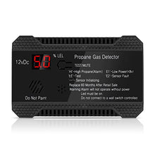 Load image into Gallery viewer, PAULINN RV Propane Gas Detector, 12V High Sensitivity Propane Alarm Leak Detection with LCD Display and 85dB Loud Alarm for RV Camper Trailer Home Kitchen, Black