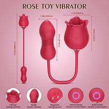 Load image into Gallery viewer, Rose Toy Vibrator for Woman - 3 in 1 Clitoral Stimulator Tongue Licking Thrusting G Spot Dildo Vibrator with 9 Modes, Rose Adult Sex Toys Games, Clit Nipple Licker for Women Man Couple