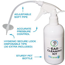 Load image into Gallery viewer, Ear Wax Removal Tool by Tilcare - Ear Irrigation Flushing System for Adults & Kids - Perfect Ear Cleaning Kit - Includes Basin, Syringe, Curette Kit, Towel and 30 Disposable Tips