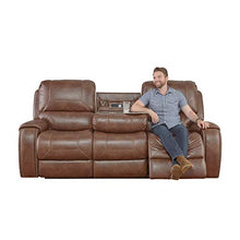 Load image into Gallery viewer, Roundhill Furniture Achern Brown Leather-Air Nailhead Manual Reclining Sofa and Loveseat with Storage Console and USB Port