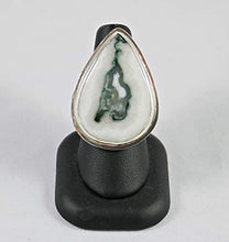 Load image into Gallery viewer, Solar Moss Agate Pear Sterling Silver Adjustable Size Ring