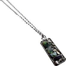Load image into Gallery viewer, Crushed Pyrite and Raw Gemstone Birthstone Stainless Steel Pendant Necklace (Raw Emerald)