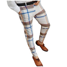 Load image into Gallery viewer, BEUU Plaid Pencil Pants for Mens, Striped Patchwork Skinny Flat-Front Business Casual Trousers Office Work Pants Sports Suits Workout Gym Fitness Slim Fit Muscle Exercise Active Bib Snowboard