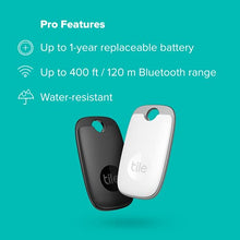 Load image into Gallery viewer, Tile Pro (2022) 2-Pack (1 Black/ 1 White). Powerful Bluetooth Tracker, Keys Finder & Item Locator for Keys, Bags & More; Up to 400 ft Range. Water-Resistant. Phone Finder. iOS and Android Compatible.