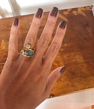 Load image into Gallery viewer, Finemall Unique 14K Gold Moonstone Aqua Blue Shell Ring Wedding Jewelry Gifts Size 6-10 (US 6)