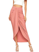 Load image into Gallery viewer, SheIn Women's Casual Slit Wrap Asymmetrical Elastic High Waist Maxi Draped Skirt Pink Small