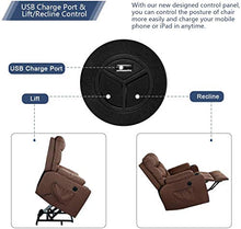 Load image into Gallery viewer, Esright Power Lift Chair Electric Recliner for Elderly Heated Vibration Massage Fabric Sofa Motorized Living Room Chair with Side Pocket and Cup Holders, USB Charge Port&Massage Remote Control, Brown